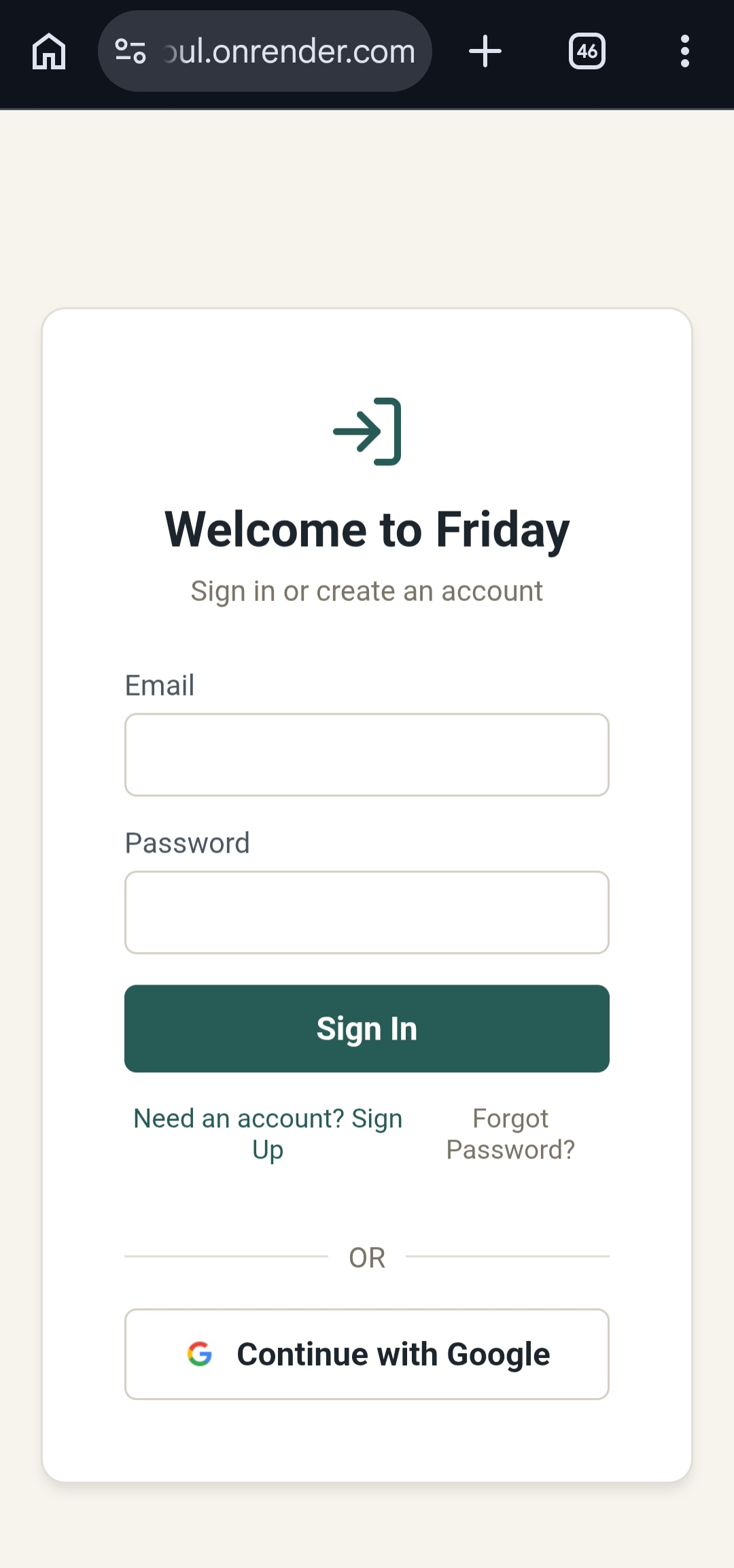 Friday login screenshot